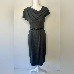 Elegant Donna Ricco New York Gray Belted Dress With Asymmetrical Collar,  Size 6